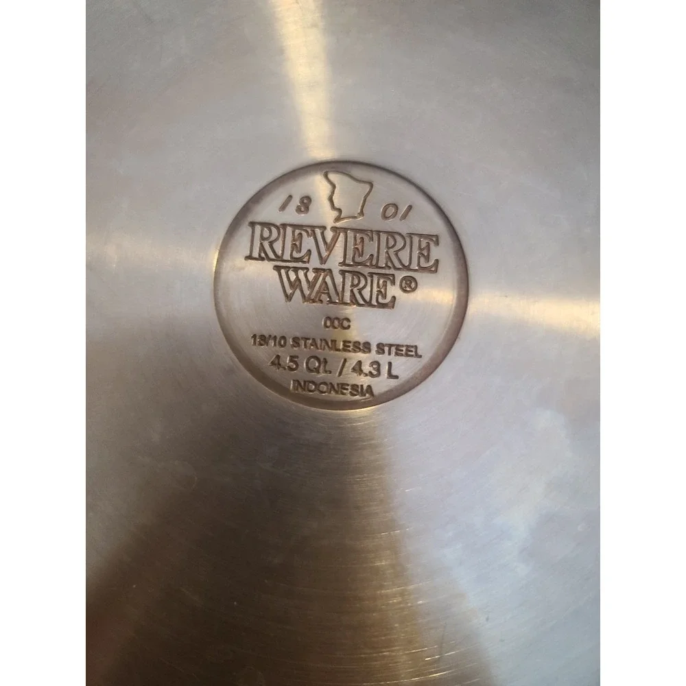 Revere Ware 4.5 Qt 18/10 Stainless Steel Stock Pot with Lid Dutch Oven 1801